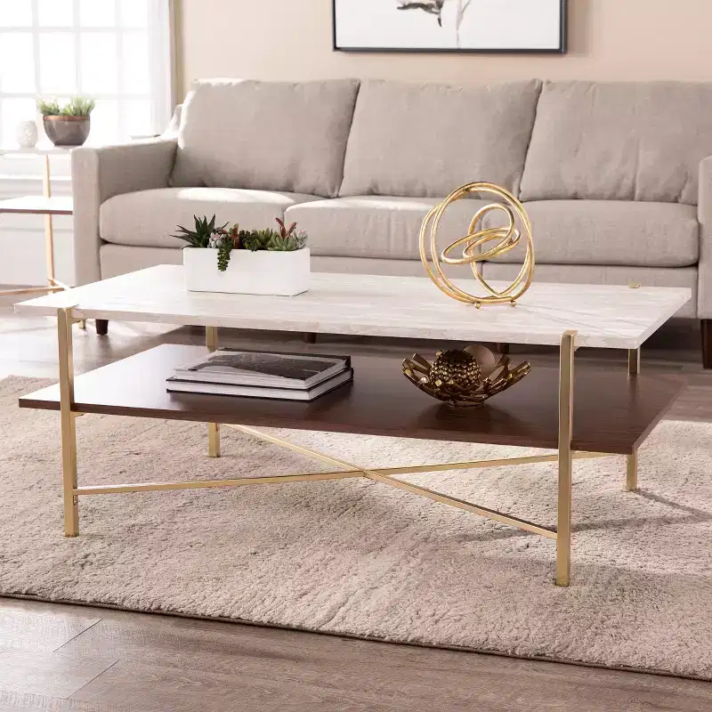Ardmillan Rectangular Cocktail Table with Storage - Brass - SEI