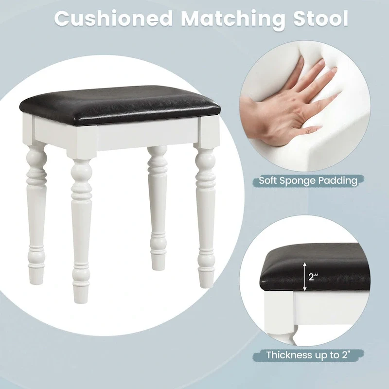 Costway Vanity Table Set Makeup Desk Cushioned Stool 3 Drawer Large - See Details