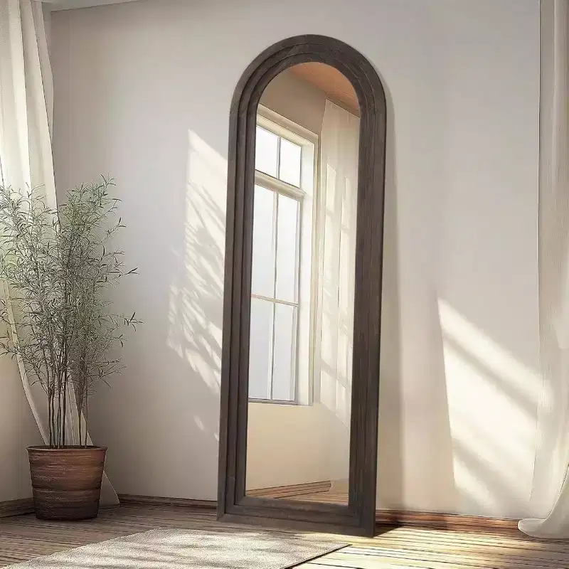 64x21 Arched Rustic Mirror - Solid Wood Frame. Includes Stand for Leaning, Hanging, or Free Standing in Any Room