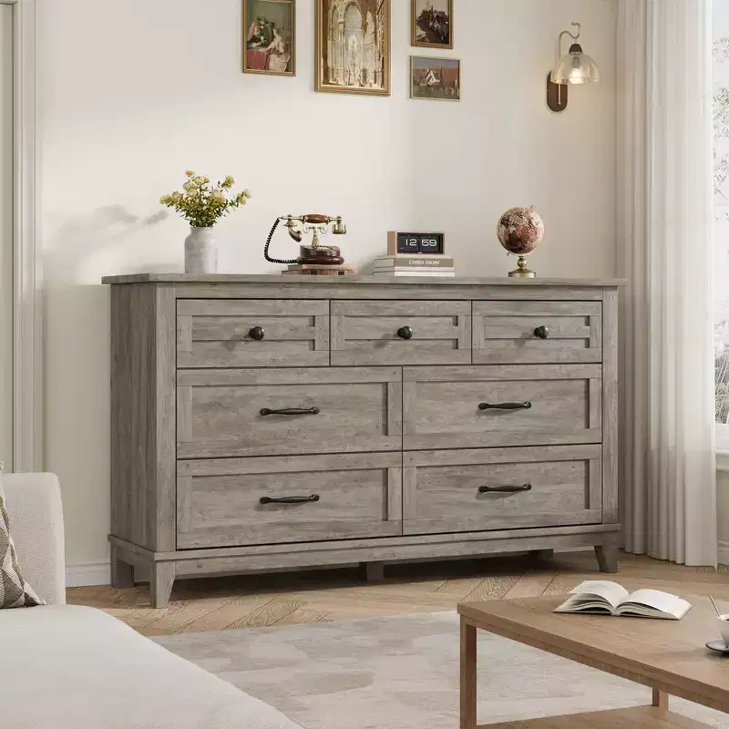 7 Dresser for Bedroom, 54 in Wide Drawer Dresser with Storage Freestanding, Wooden Closet Storage Chest
