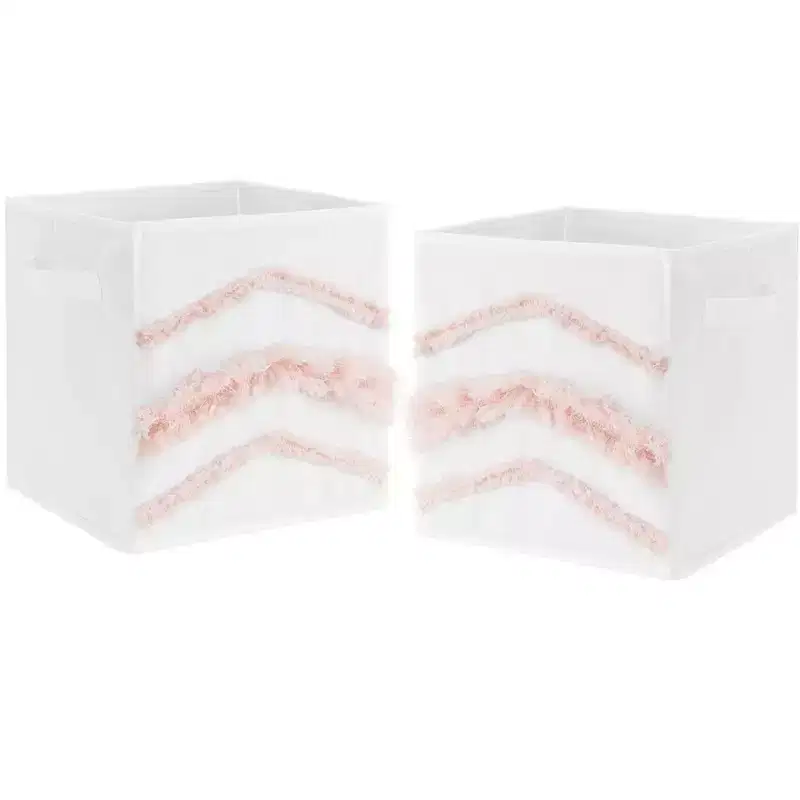 Girl Kids' Decorative Fabric Storage Bins Boho Fringe White and Pink