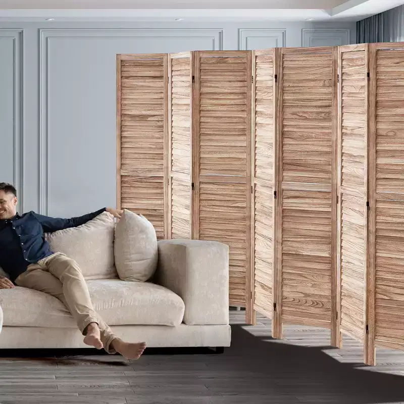 VEVOR Wood Room Divider, 8 Panel Wood Folding Privacy Screen, 66.9 Inches Tall Indoor Louvered Partition Divider, Portable Decoration Screen