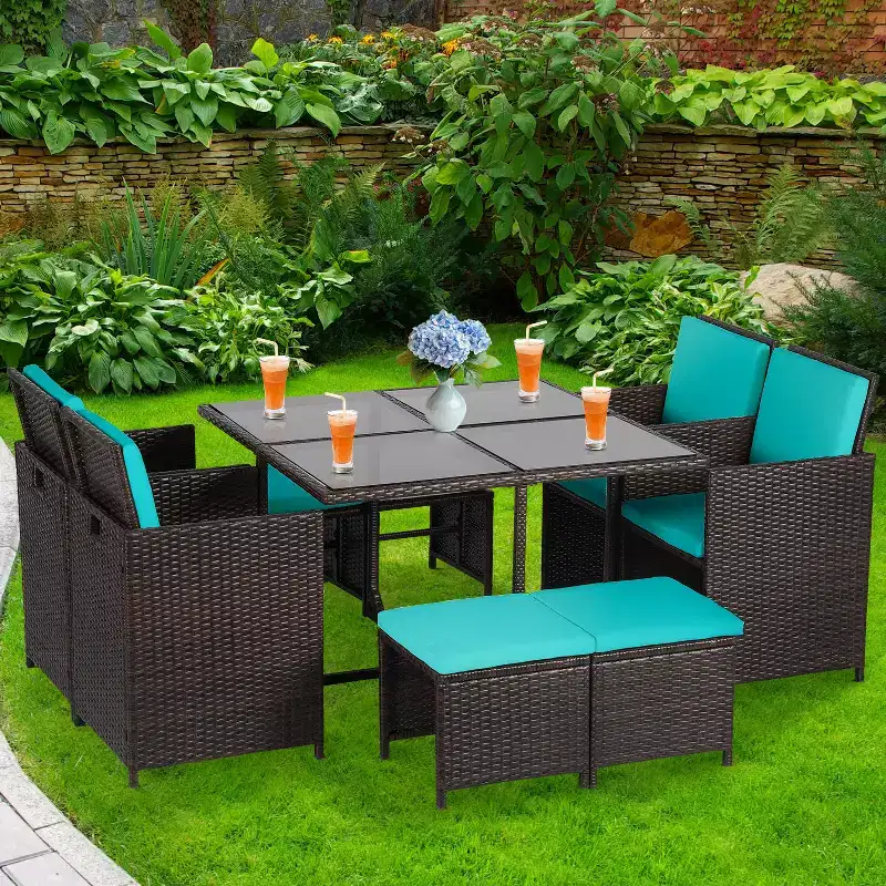 BestMassage Outdoor Patio Furniture Set with 4 Rattan Chairs, Khaki