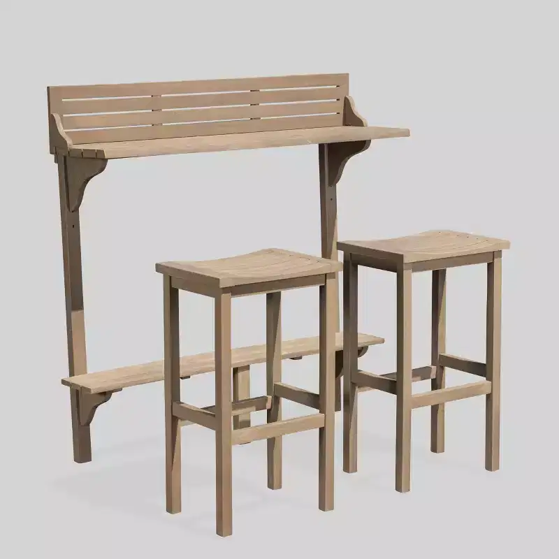 Caribbean 3pc Acacia Wood Patio Bar Set - Gray - Christopher Knight Home: Weather-Resistant, 2 Barstools, Non-Extension