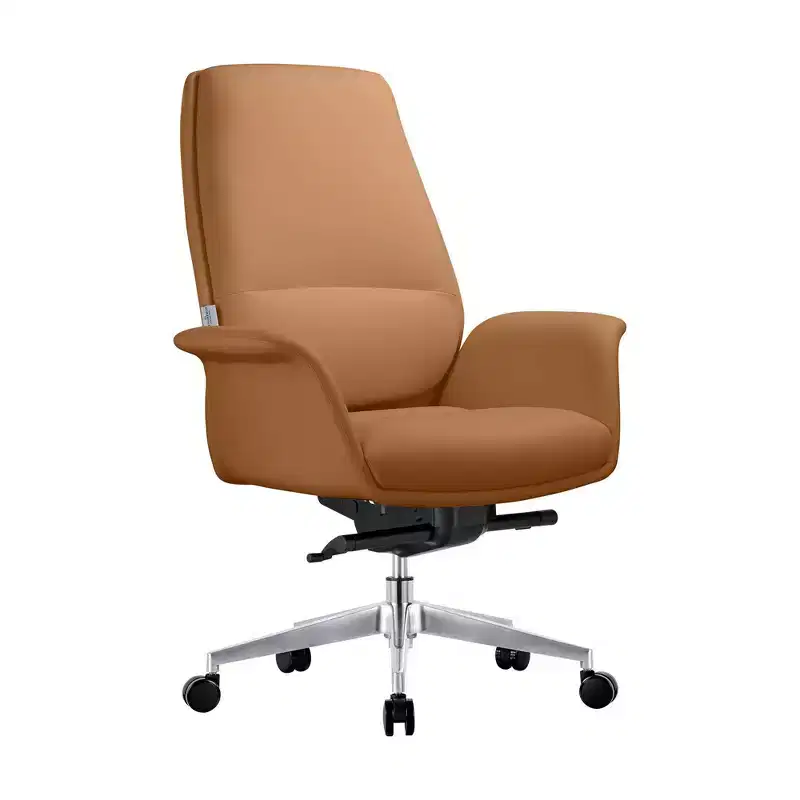 LeisureMod Summit Office Chair  PU Leather Upholstered Seat with Aluminum Frame, Swivel, Tilt, Armrests, Ergonomic Desk Chair for Home Office