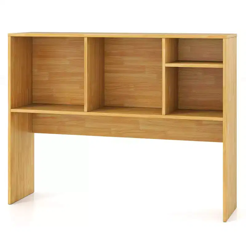 Desktop Bookcase Countertop Storage Organizer with 4 Cubbies, Natural/White