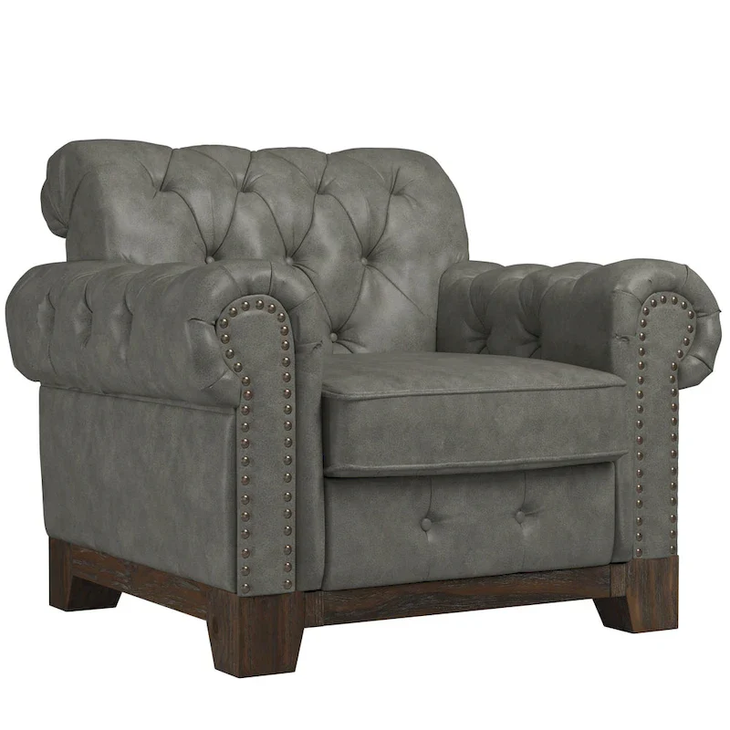 Tufted Scroll Arm Accent Chair with Nailhead Trim