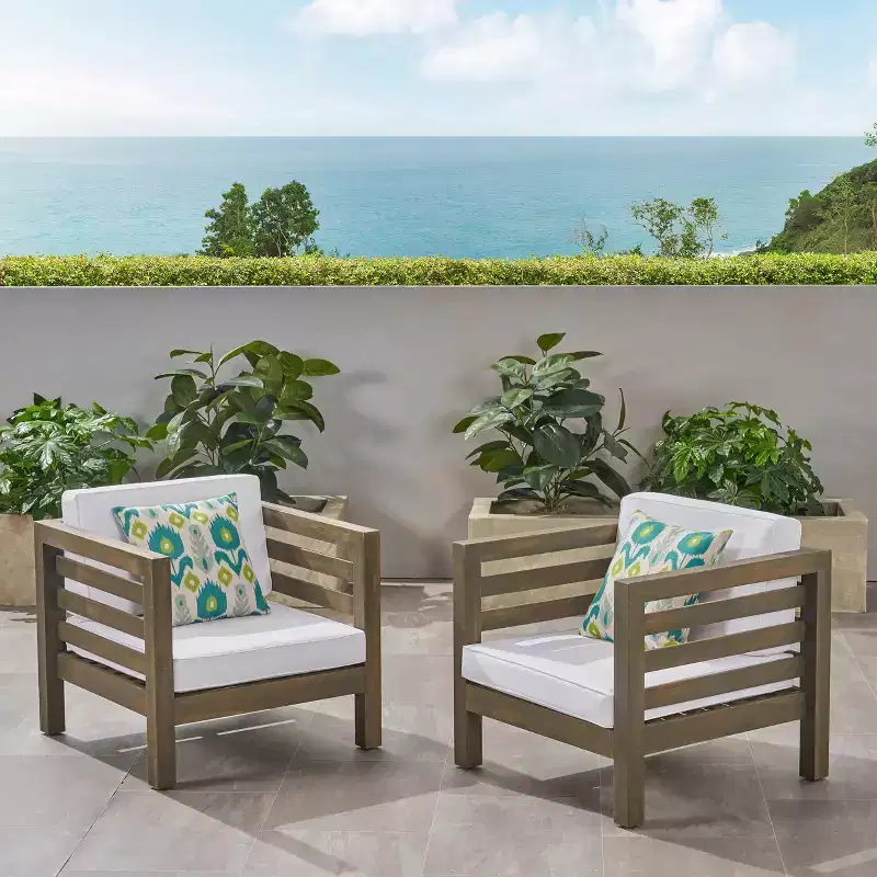 GDFStudio Cascada Outdoor Acacia Wood Club Chairs with Cushions (Set of 2)