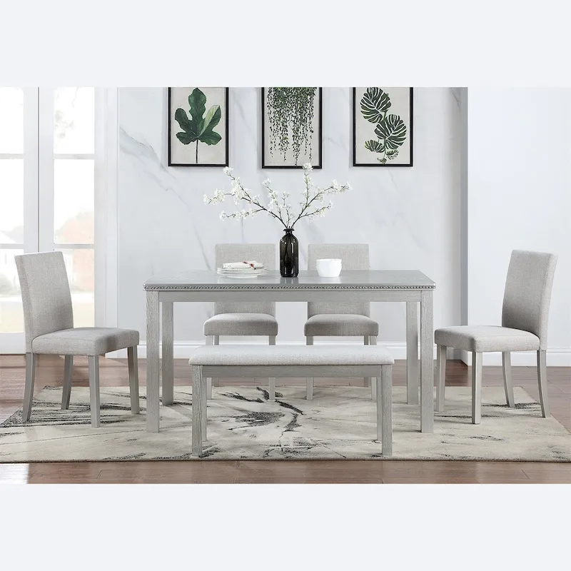 Wooden Dining Rectangular Table with Bench and 4 Chairs