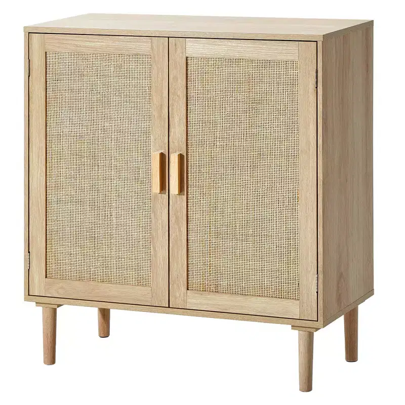 Rattan Cabinet, Rattan Storage Cabinet with 2 Magnetic Doors and Adjustable Shelves, Sideboard Buffet Cabinet for Hallway, Entryway