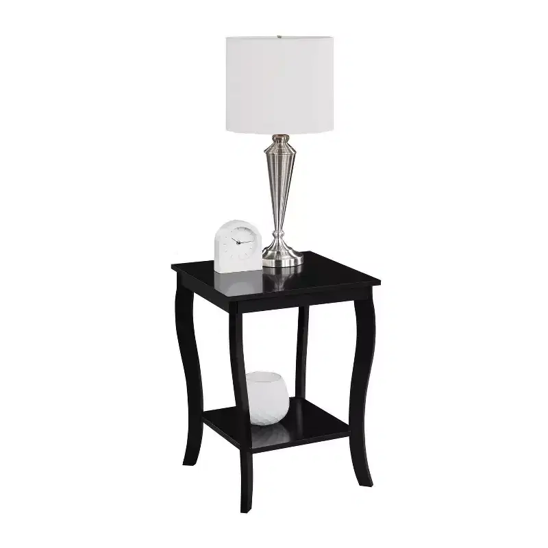 Square Wood Top End Table, White, 2-Tier Shelving