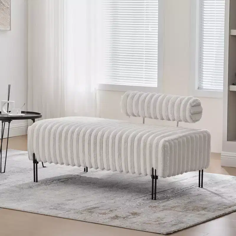 TUYOHW Modern 2-Seater Loveseat Bench with Adjustable Back Upholstered Entryway Bench with Metal Legs End of Bed Bench for Living Room, Bedroom