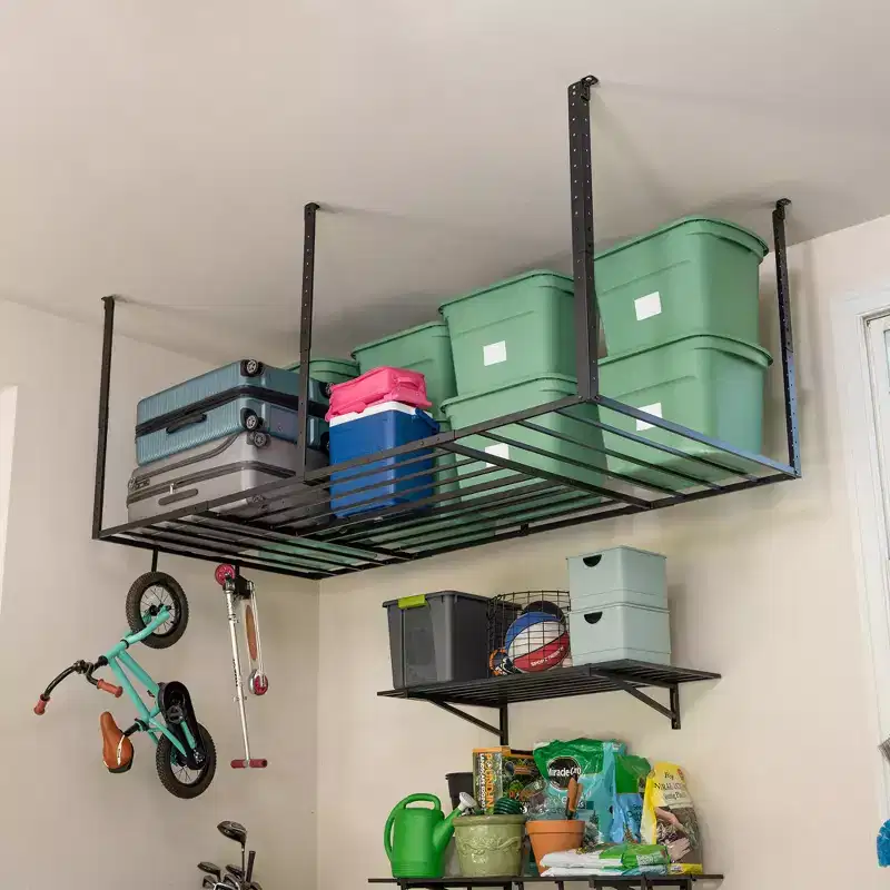4' x 8' Overhead Garage Storage Rack with Hooks, Holds 700 lbs