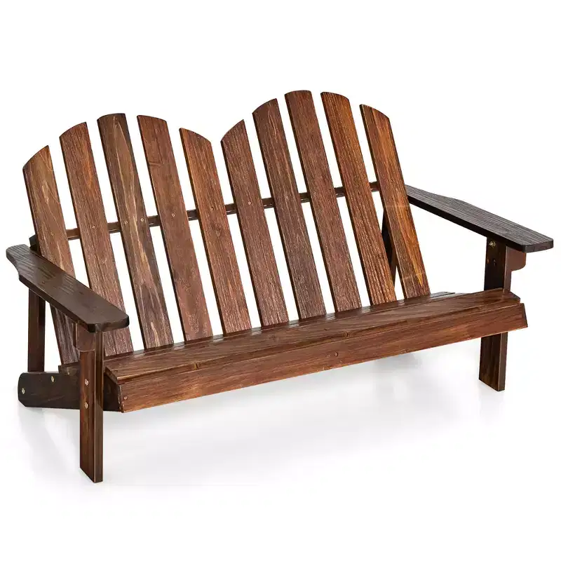 Costway 2 Person Adirondack Chair Kid Solid Wood Loveseat Backrest Arm Rest Patio Coffee/White/Gray