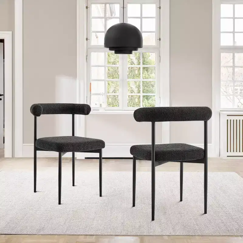 Armen Living Set of 2 Shannon Iron and Fabric Dining Chairs Matte Black