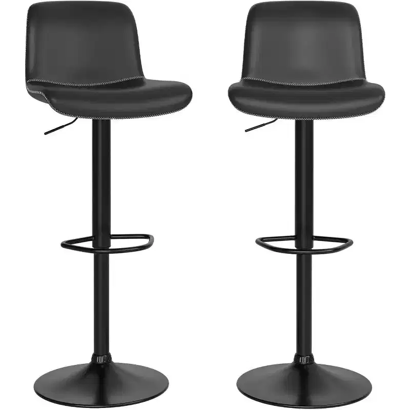 Set of 2 Adjustable Bar Stools, Modern PU Leather Swivel Counter Stools with Back Support, for Kitchen Island, Breakfast Bar, or Home Pub