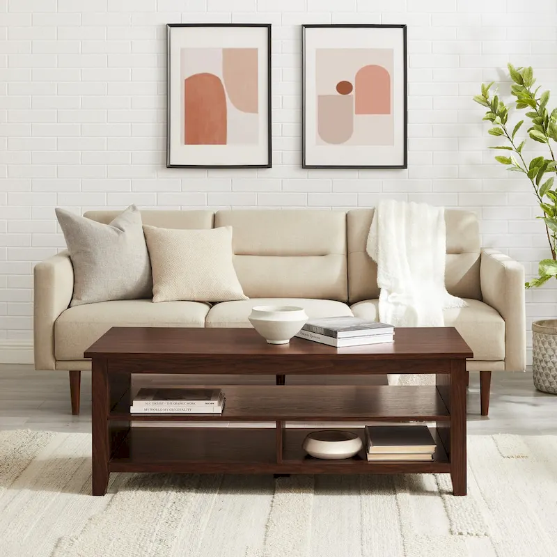 Grooved-Panel Coffee Table with Lower Shelf