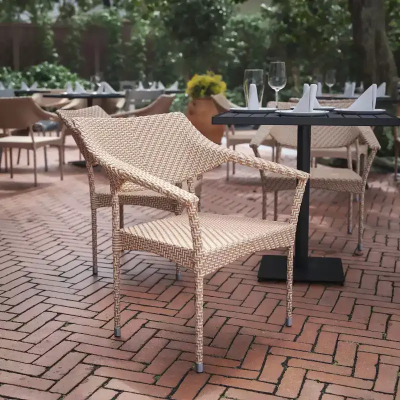 Flash Furniture Jace Commercial Grade Stacking Patio Chair, All Weather PE Rattan Wicker Patio Dining Chair
