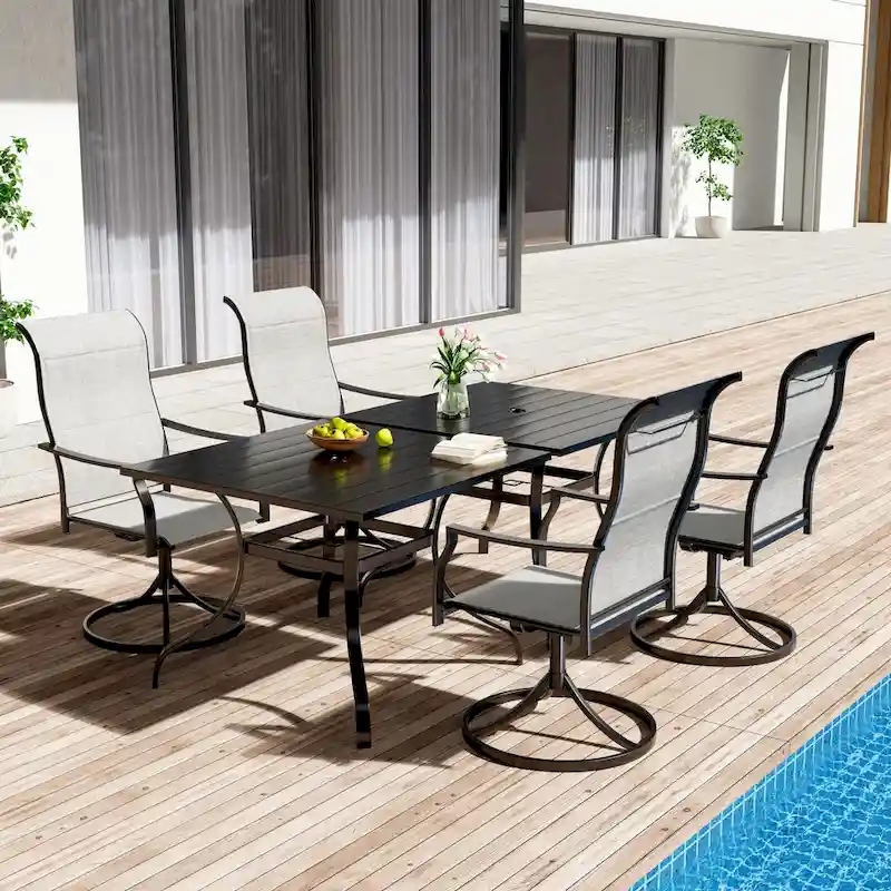 Clihome Outdoor 6 Piece Patio Textiliene Swivel Chair Dining Table Set