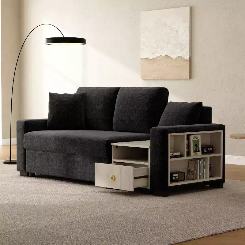 Christopher Knight Home Arvi 79.3'' Modern Chenille Upholstered Loveseat with Console, Storage Armrest and Pillows