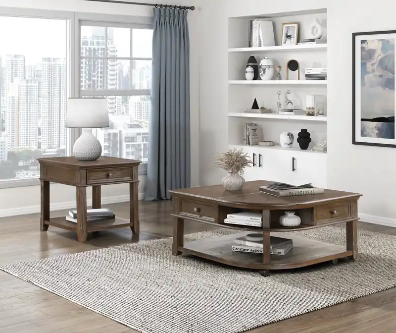 24 Traditional End Table with Storage and USB Port - Brown Elm
