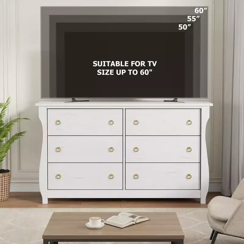 47.2-Inch 6-Drawer Dresser for Bedroom, Freestanding Wooden Storage Chest with Drawers, Closet Organizer for Living Room, Entryway, Natural Oak