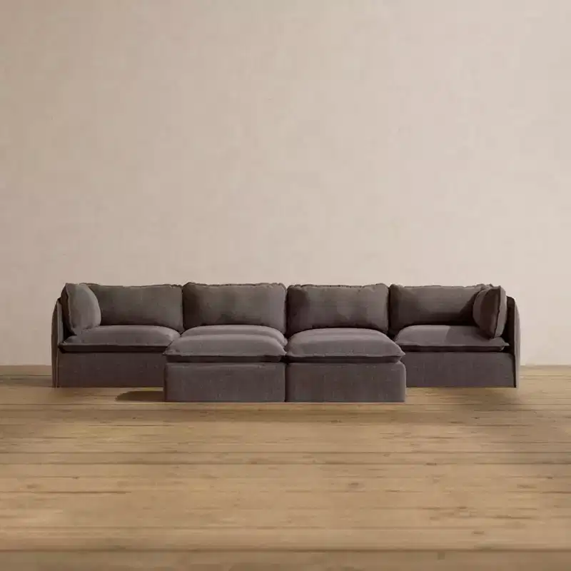 Modular Washable 4-Seater Sofa with Bench Ottoman