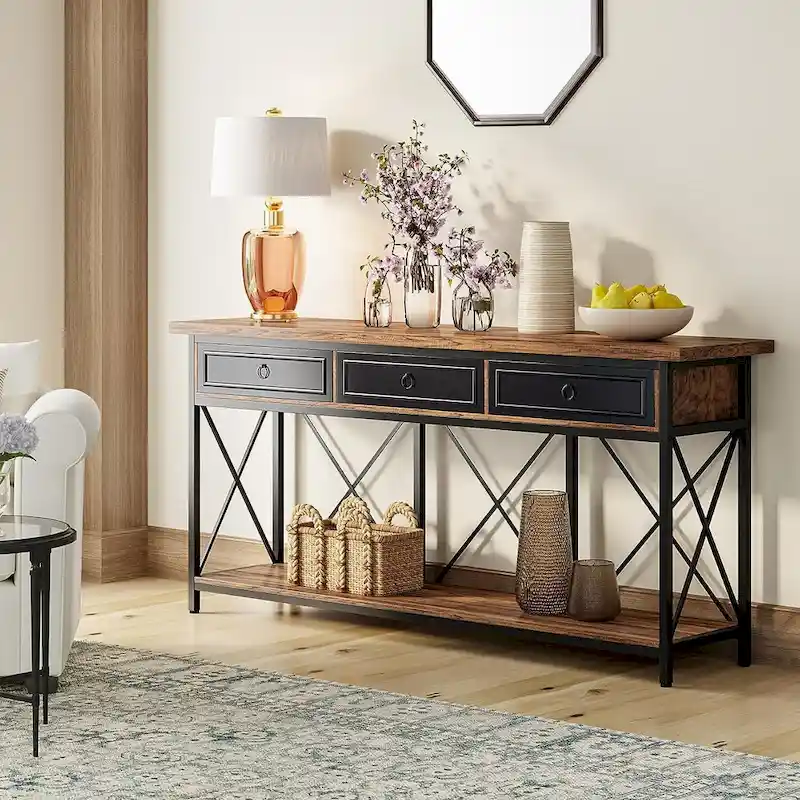 70.8 Farmhouse Console Table with 3 Drawers