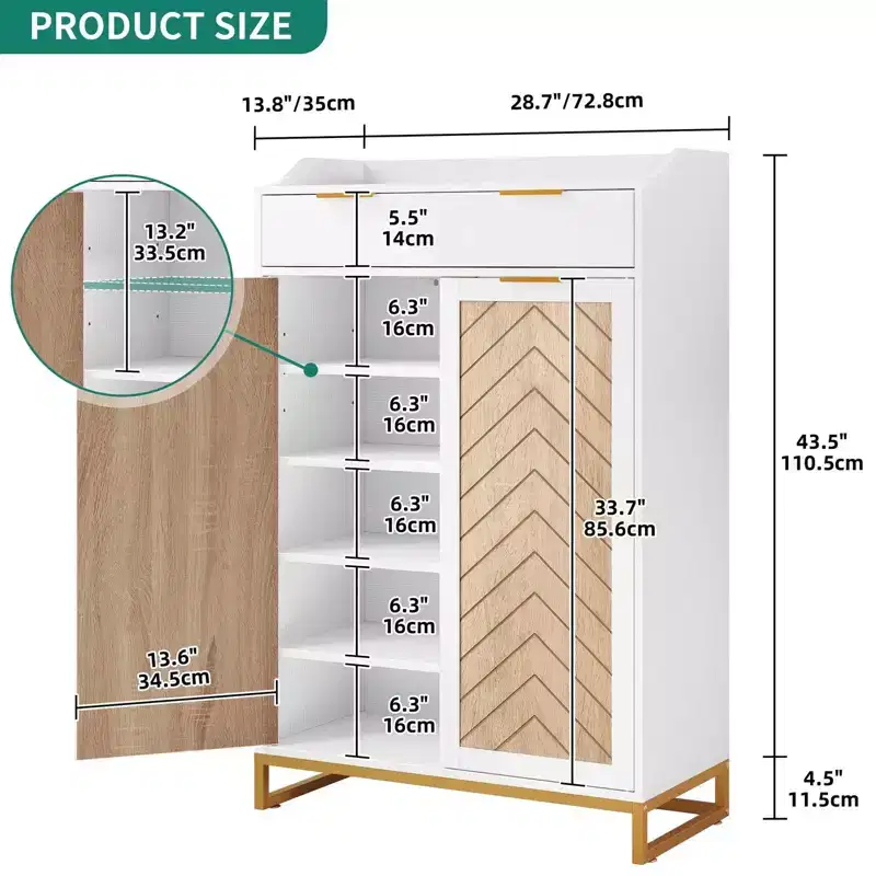 5 Tier Modern Shoe Storage Cabinet Shoes Rack with Drawer Entryway Hallway