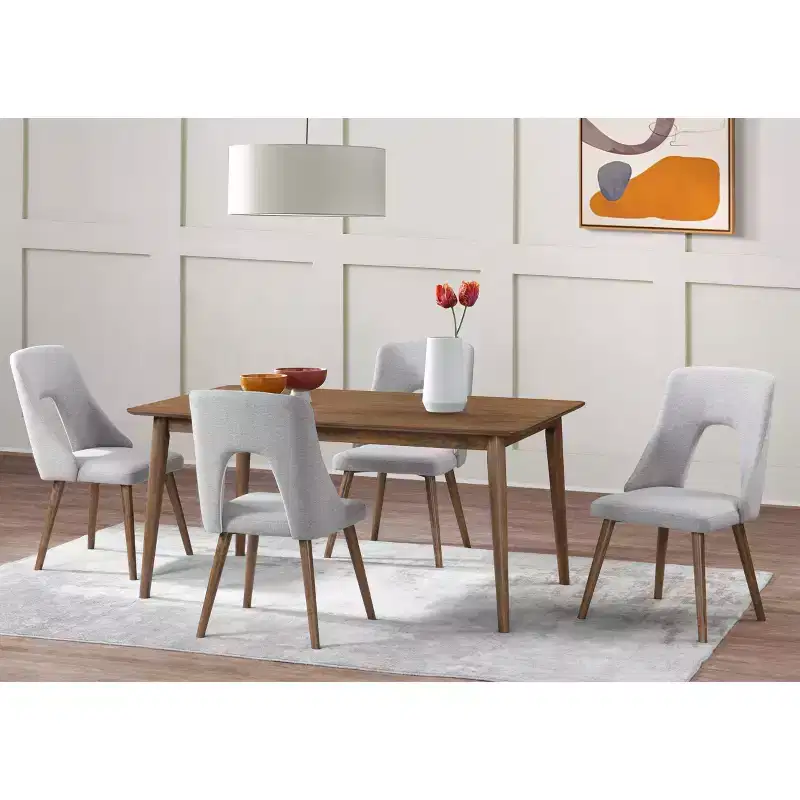 Lifestorey 5pc Clover Mid Century Modern Rectangular Dining Set Walnut/Gray