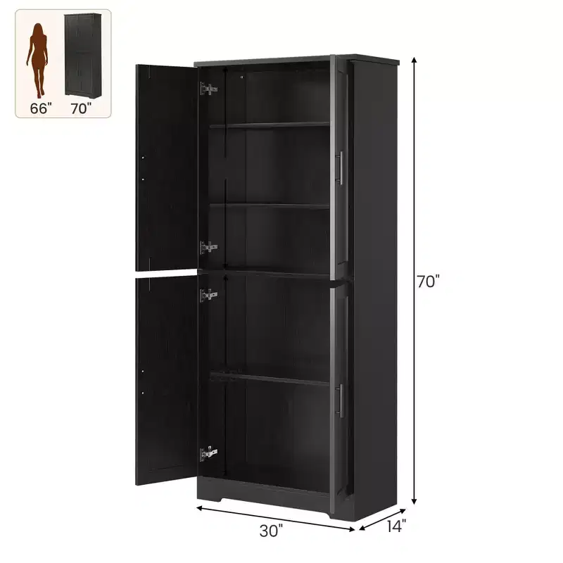 70 Tall Kitchen Pantry Cabinet - 4-Door Freestanding Storage with Adjustable Shelves, Large Utility Hutch for Dining Room, Bathroom & Living Room