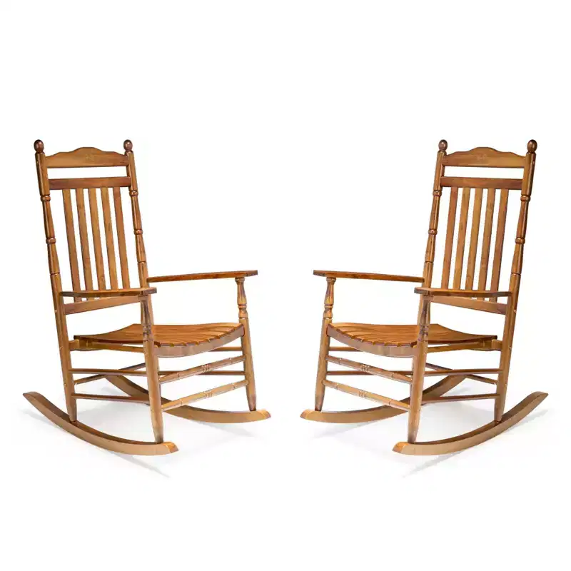Karl Home | Lathe-Turned Solid Wood Patio Rocking Chairs (Set of 2)