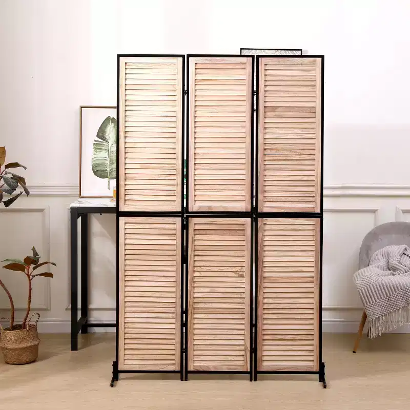 MAYEERTY 3 Panel Room Divider 6Ft Wood Folding Privacy Screen Brown Free Standing Wall Separator Room Divider