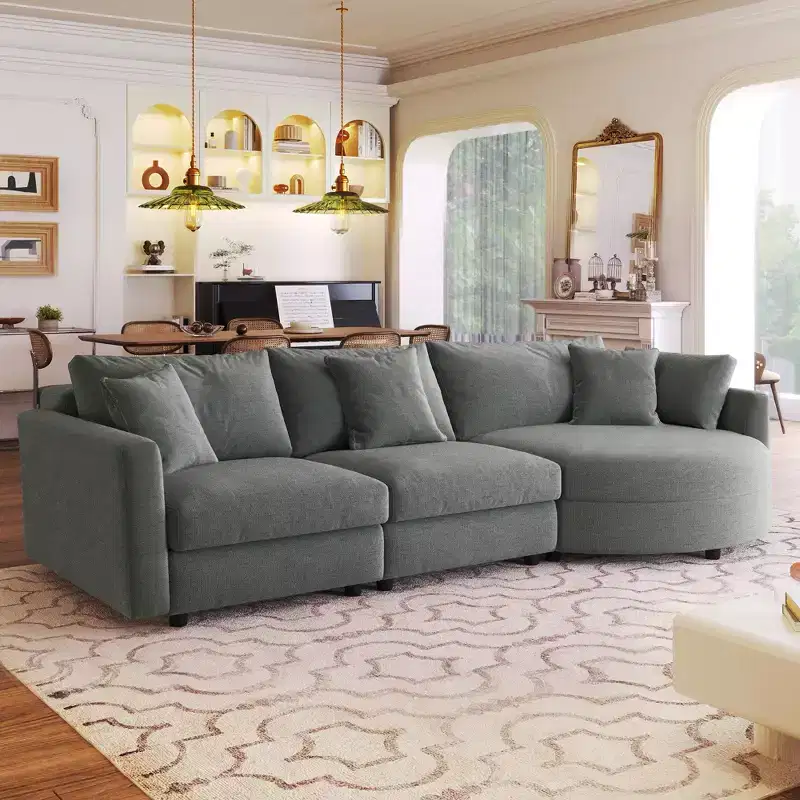105.5 Upholstered Combination Sofas with Three Pillows and Curved Seat-ModernLuxe