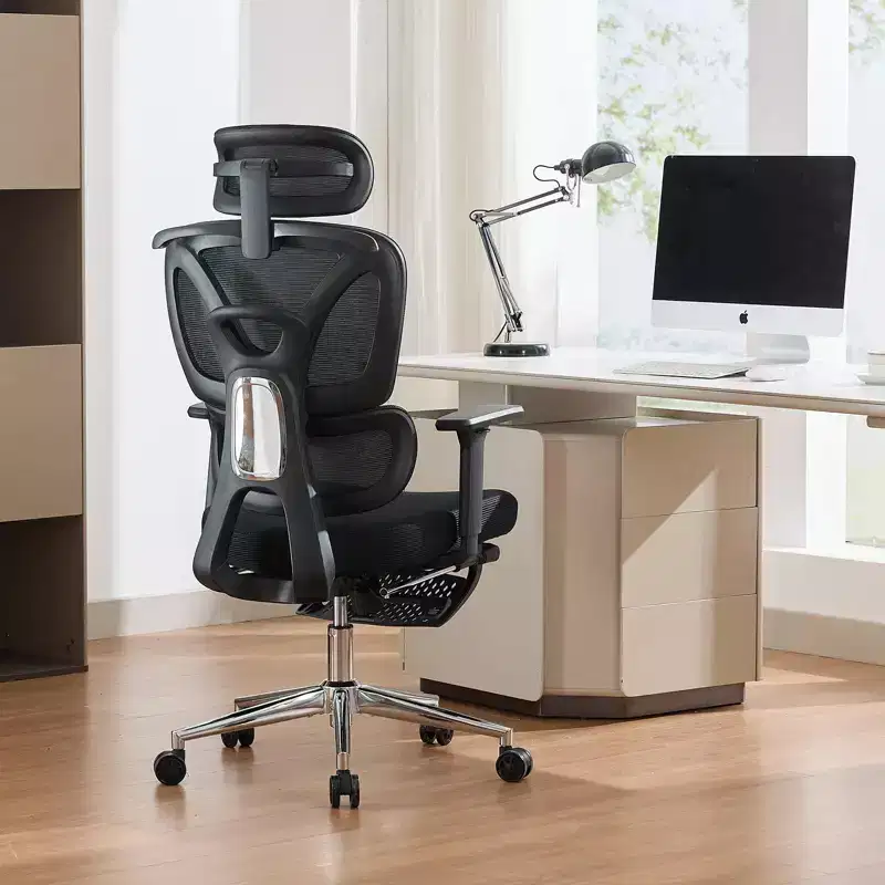 Ergonomic Mesh Office Chair  High Back, Adjustable Lumbar Support, Padded Headrest & Footrest, Wide Breathable Seat, Swivel Computer Desk Chair