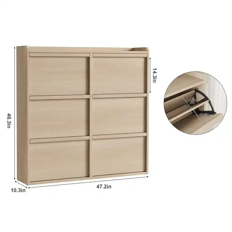 46.3 Shoe Cabinet with 6 Flip Drawers, Wooden Shoe Organizer Cabinet with Adjustable Shelf, Hidden Shoe Cabinet for Hallway, Living Room, Entryway