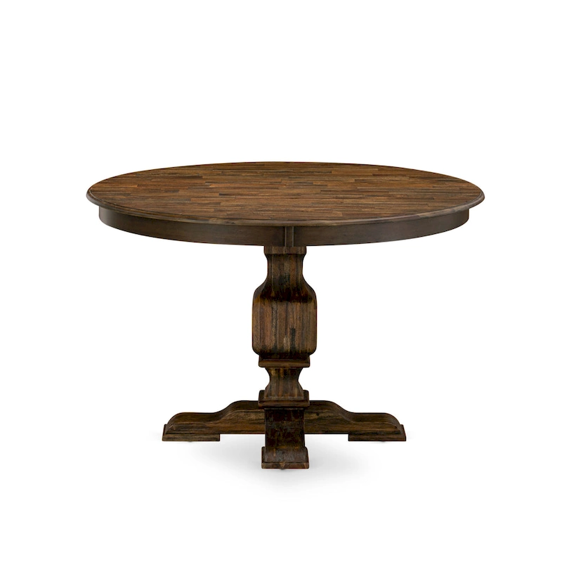 East West Furniture Kitchen Table Set- a Dining Table and Brown Linen Fabric Chairs, Distressed Jacobean(Pieces Options)