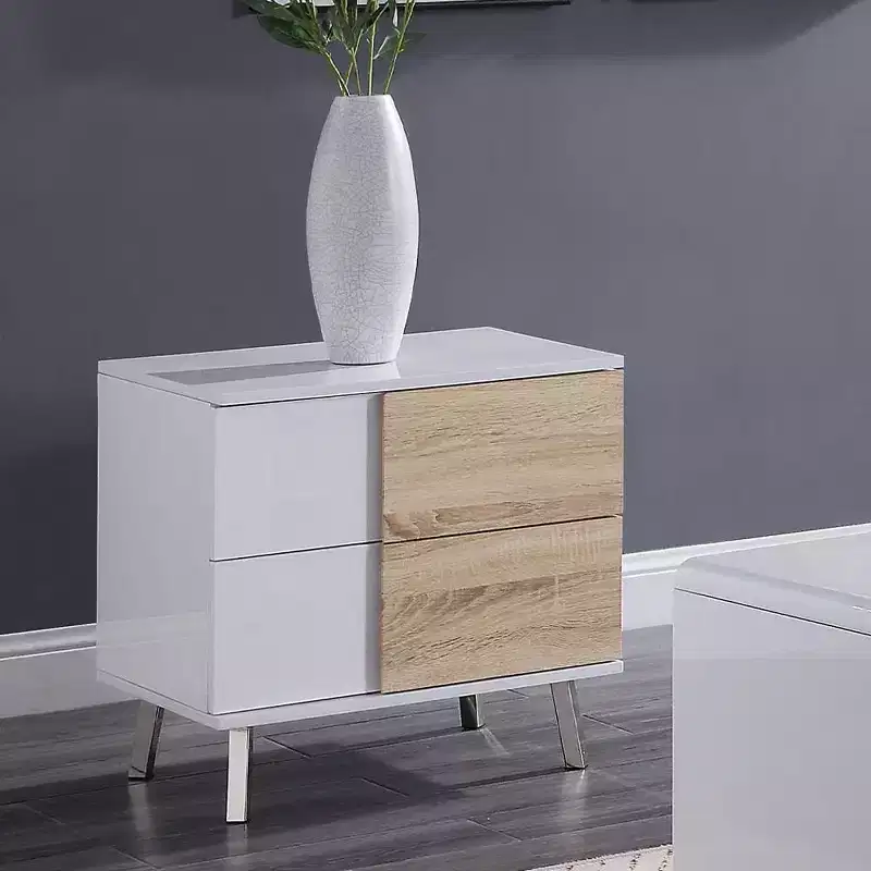 Acme Furniture Verux 22 Accent Tables White High Gloss: Modern Rectangular with Tapered Legs & Storage Drawer
