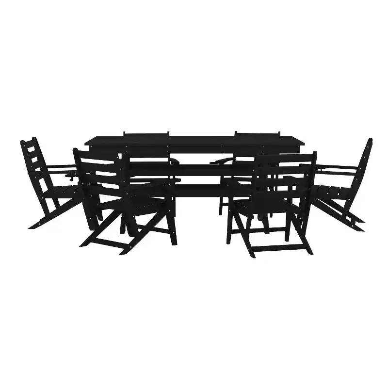 Flash Furniture Tolleson Commercial 7 Piece Adirondack Dining Set with 72 Rectangle Indoor/Outdoor Recycled HDPE Table and 6 Chairs with Cupholders