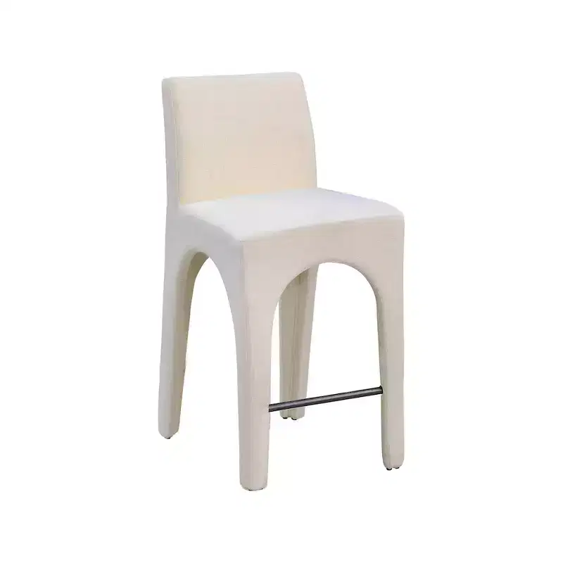 Beige Linen Textured Fabric Counter Stool, Art Deco Design