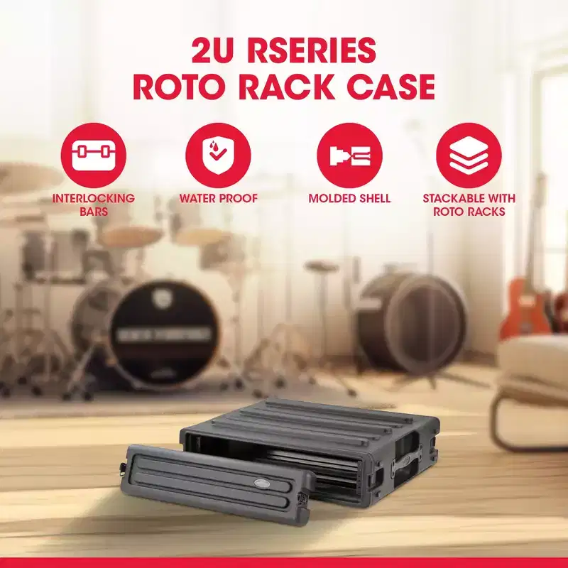 SKB 2U Roto Rack Case - Durable Polyethylene Gear Protector, Stackable, Waterproof with Twist Latches & Rubber Feet for Musicians, Black