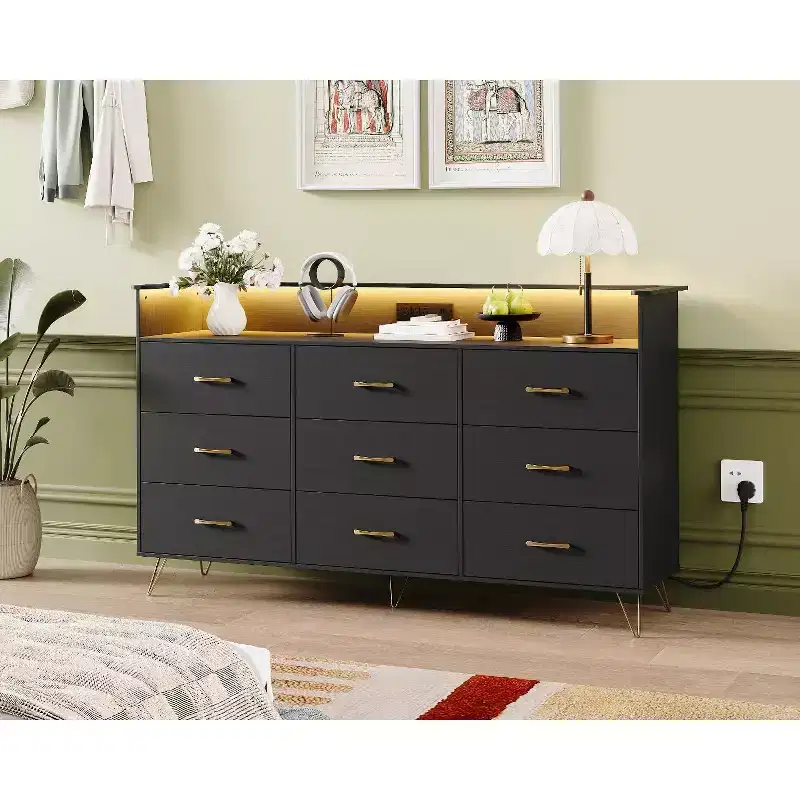 9-Drawer Dresser, Large Wooden Chest of Drawers for Bedroom, Closet, Living Room, Handle-Free Modern Storage Organizer
