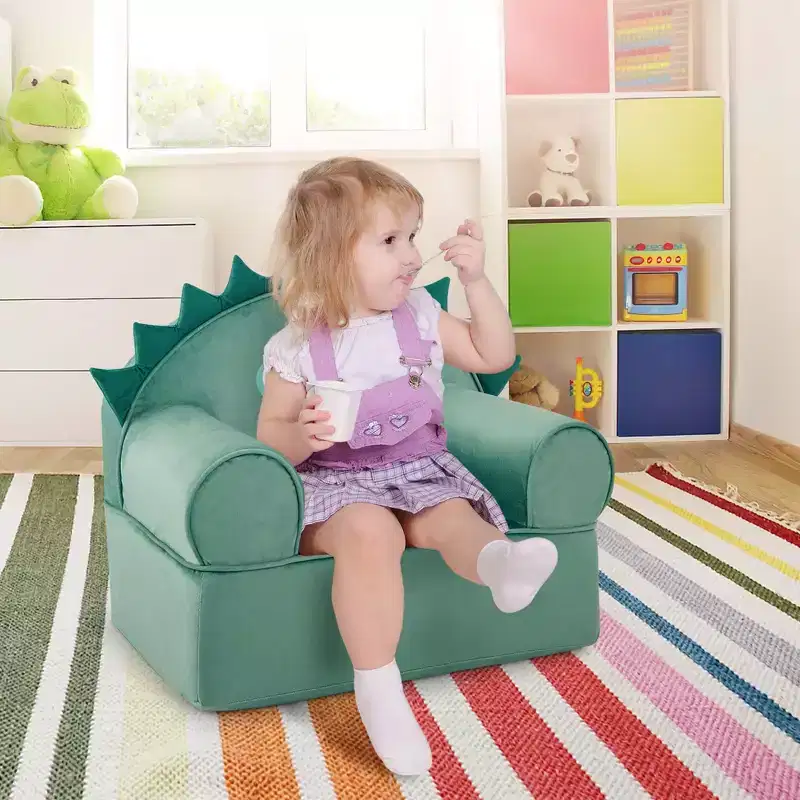 Kids Foam-Filled Armchair, Dinosaur Design, Cuddly Toddler Couch with Washable Cover
