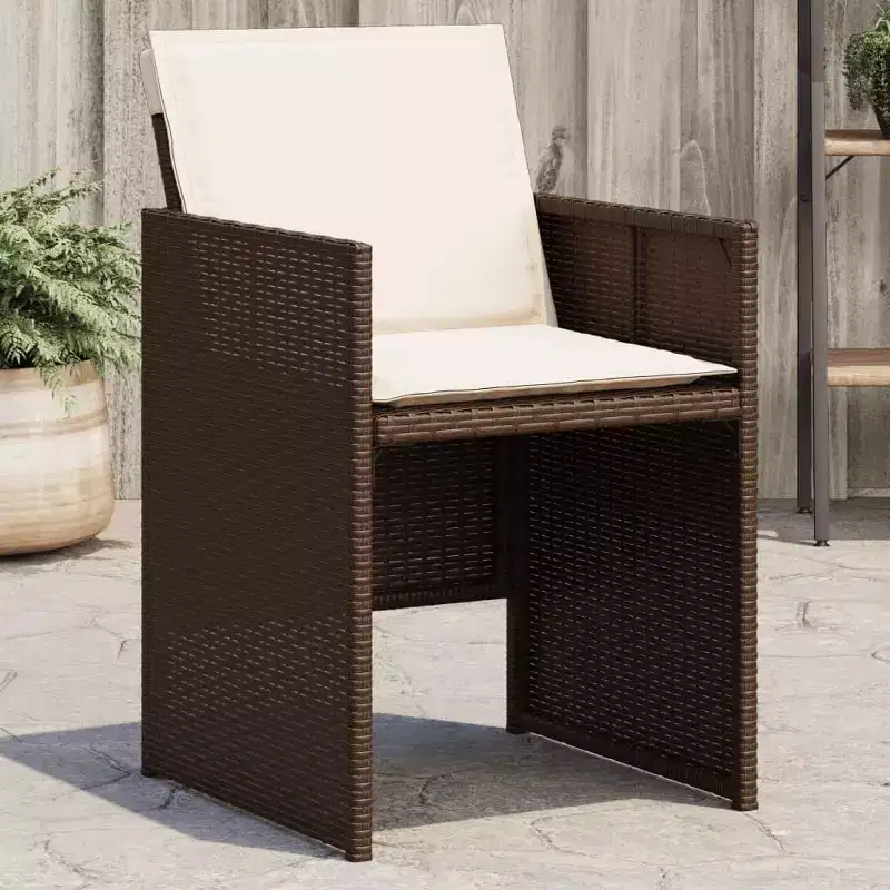 vidaXL Patio Chairs Outdoor Furniture Set 4 Pcs - Brown PE Rattan Chairs with Cushions - Compact Folding Garden Seating