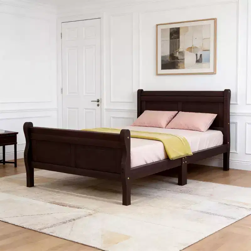Luxystar Modern Twin Size Wooden Platform Bed with Headboard,