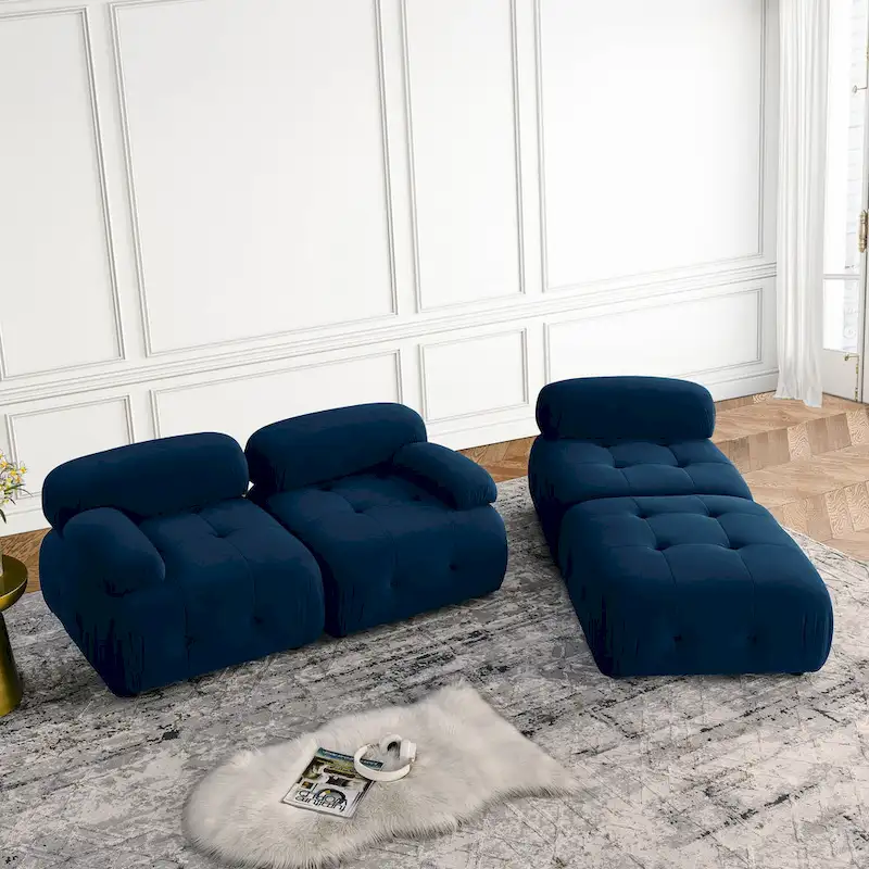 Blue 93 Modular L-Shaped 4-Seat Sectional Sofa with Reversible Ottoman