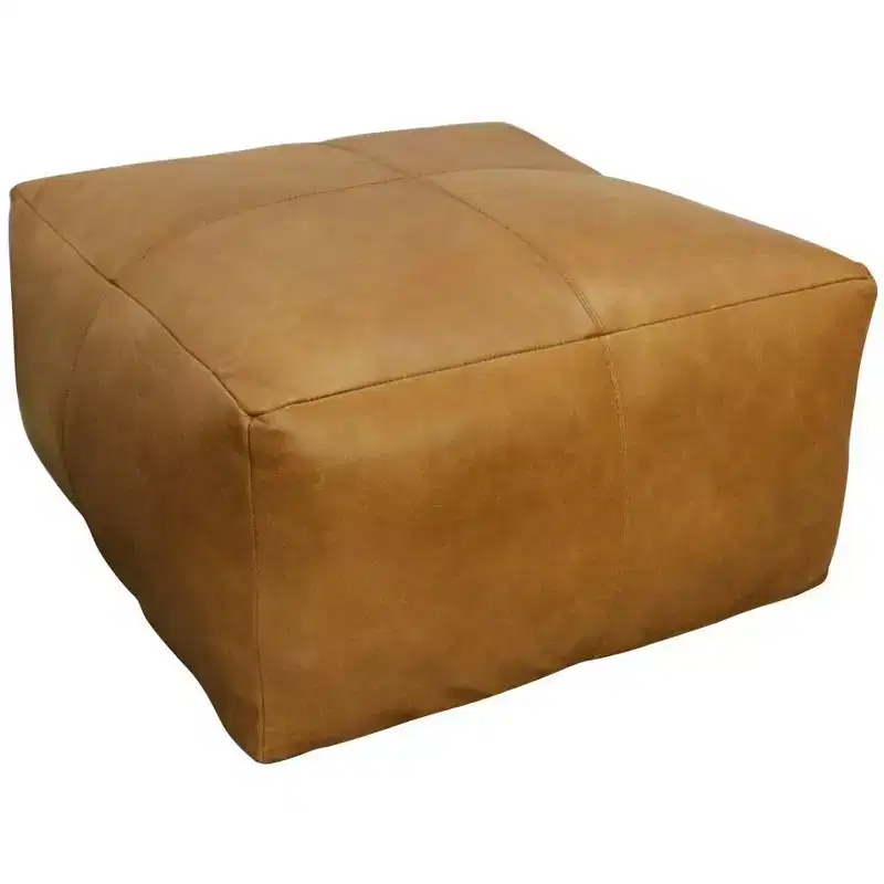 HomeRoots 22 Tan Genuine Leather Pouf Ottoman