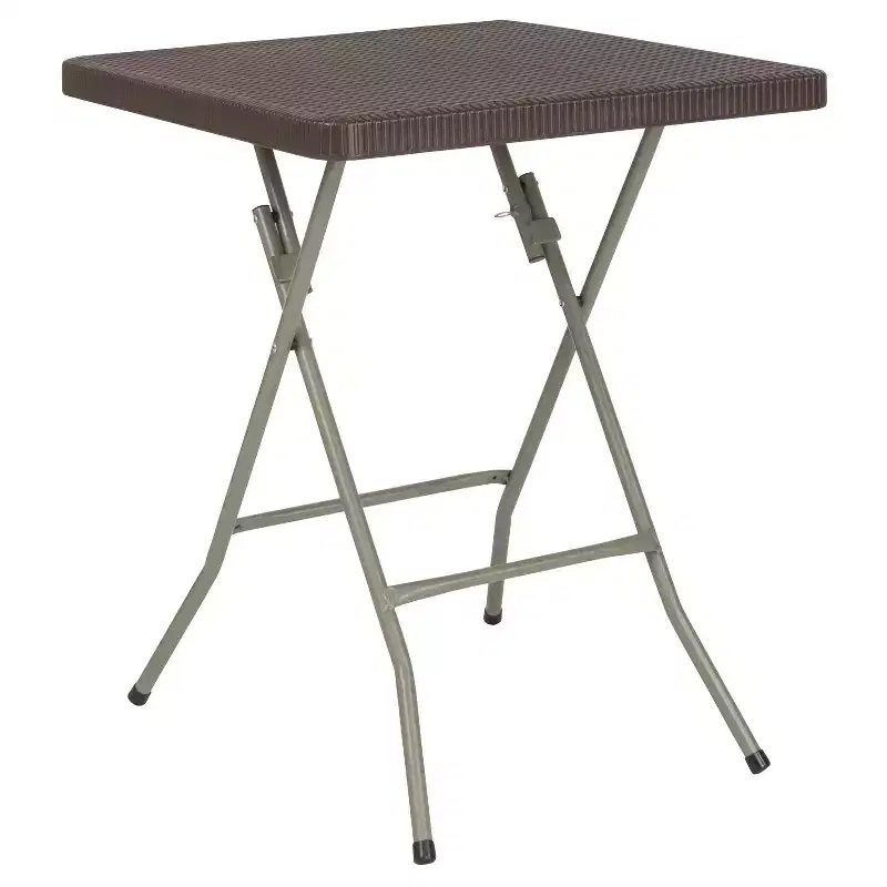 Emma and Oliver 1.95-Foot Square Brown Rattan Plastic Folding Table - Outdoor Event Table