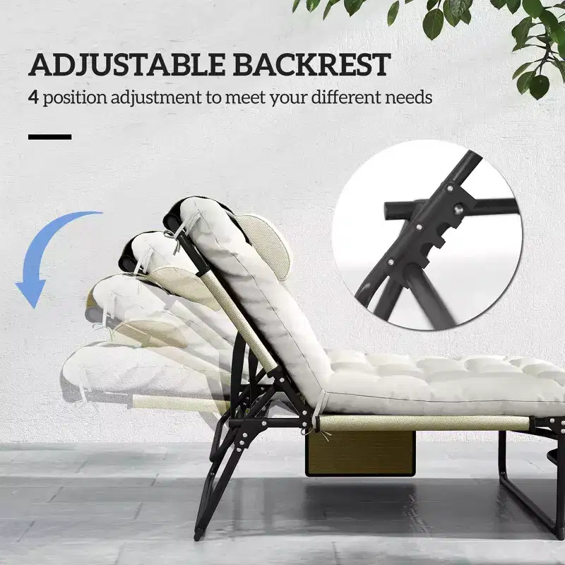Folding Chaise Lounge Pool Chair with 4-level Reclining Back, Cushion, Side Pocket, Headrest