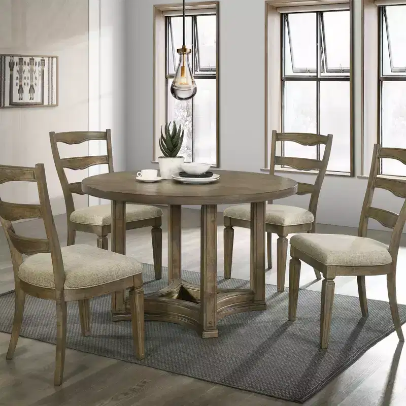 Christopher Knight Home Jimmy Vintage 47 Wood 5 Piece Round Dining Table Set with 4 Upholstered Chairs